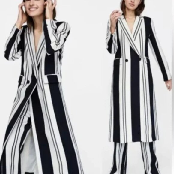 Zara Black and White Striped Blazer/Jacket - Picture 3 of 4